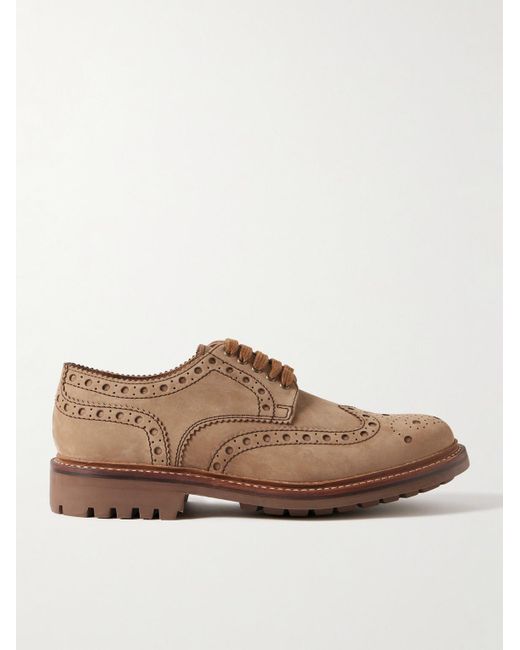 GRENSON Brown Archie Nubuck Brogues for men
