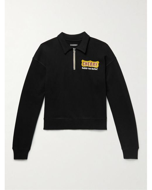 CHERRY LA Black Logo-appliquéd Cotton-jersey Half-zip Sweatshirt for men
