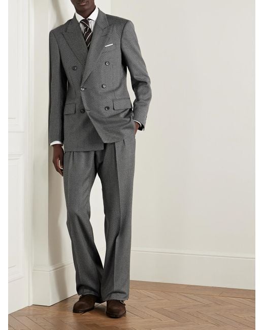 Tom Ford Gray Double-Breasted Birdseye Wool Suit Jacket for men