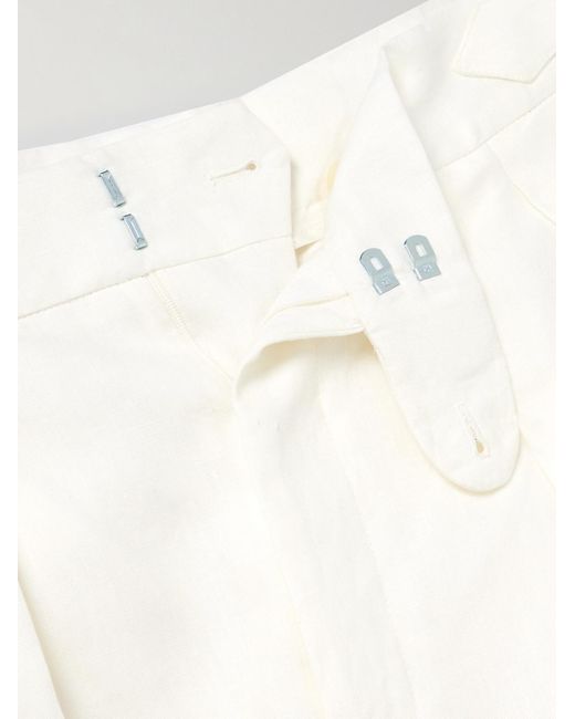 Pantaloni a gamba affusolata in lino con pinces di Richard James in White da Uomo