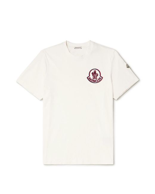 Moncler White Logo-Flocked Appliquéd Cotton-Jersey T-Shirt for men