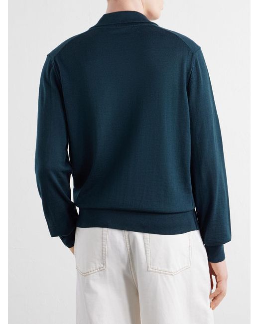 AMI Blue Merino Wool Polo Shirt for men