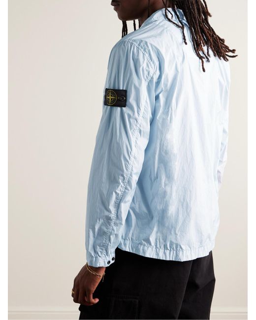 Stone Island Blue Logo-appliquéd Garment-dyed Crinkle Reps Nylon Overshirt for men
