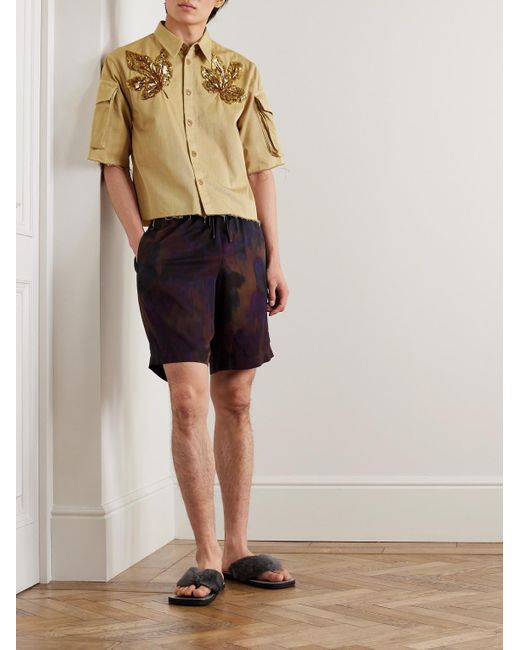 Dries Van Noten Metallic Embellished Cropped Frayed Cotton-gabardine Shirt for men