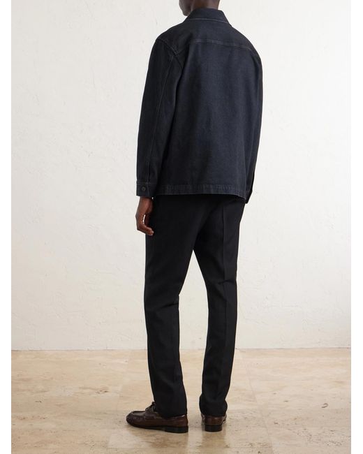 Saint Laurent Blue Logo-embroidered Cotton Overshirt for men