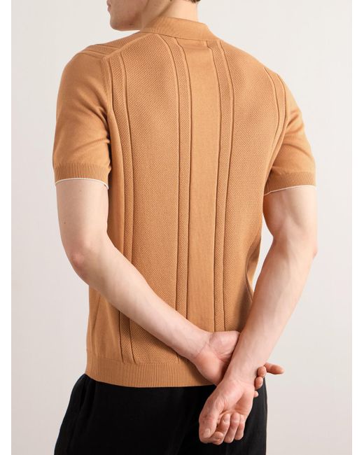 Brunello Cucinelli Orange Honeycomb-knit Cotton Polo Shirt for men