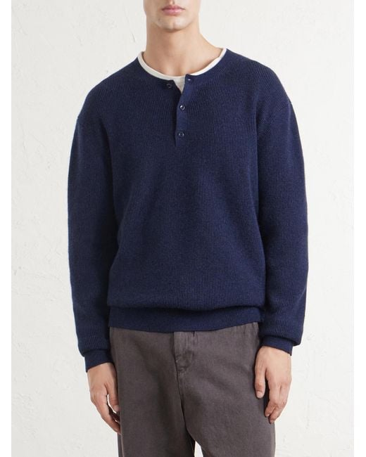 The Elder Statesman Blue Waffle-knit Cashmere Henley Sweater for men