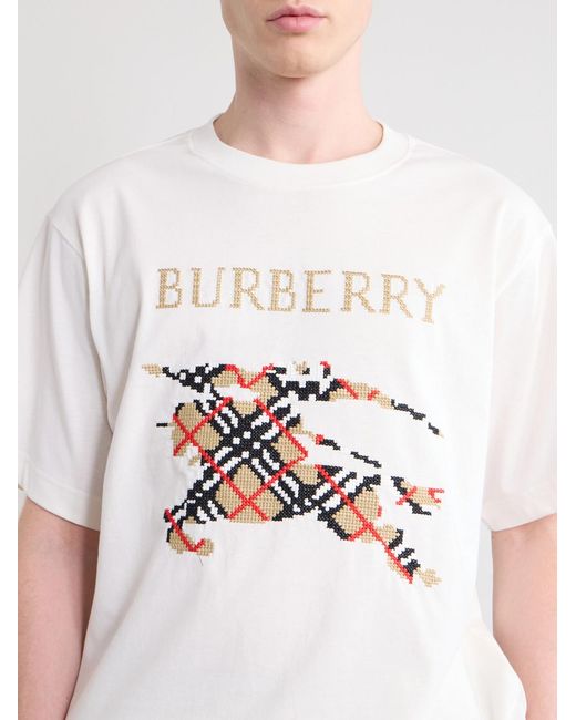 Burberry White Logo-Embroidered Cotton-Jersey T-Shirt for men