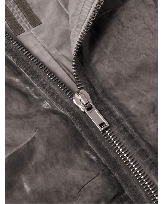Rick Owens Gray Garment-Dyed Foil Coated Cotton-Poplin Hooded Bomber Jacket for men