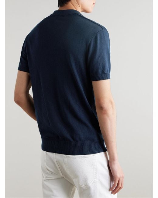 Orlebar Brown Blue Horton Slim-fit Ribbed Mulberry Silk And Organic Cotton-blend Polo Shirt for men