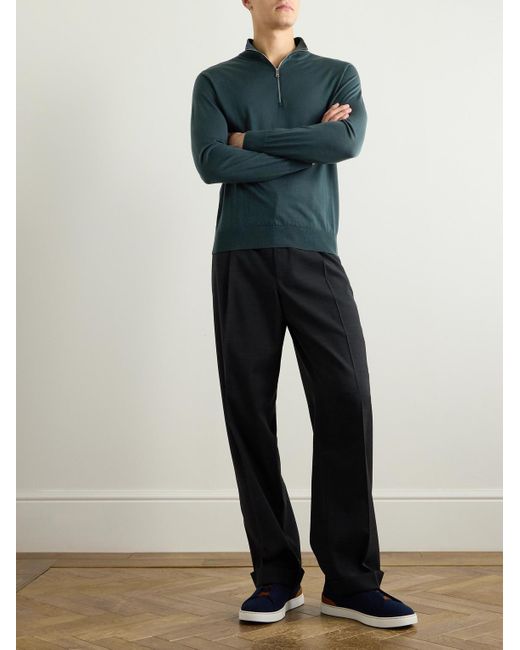 Zegna Blue Slim-Fit Wool Half-Zip Sweater for men