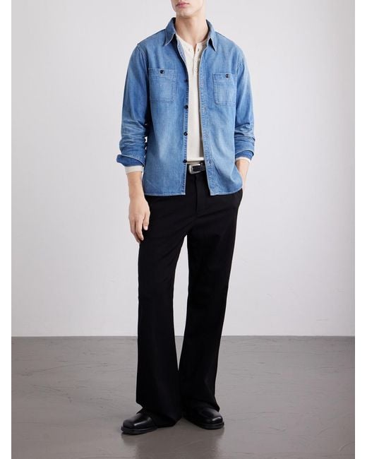 Fullcount Blue Distressed Denim Shirt for men