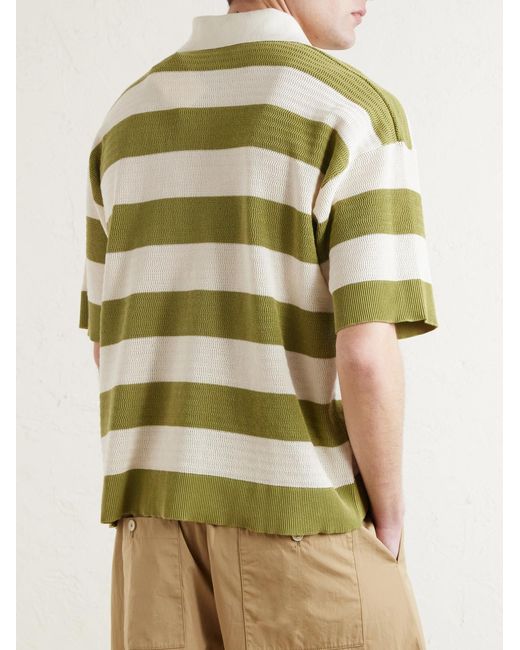 AMI Green Logo-Embroidered Knitted Cotton Polo Shirt for men