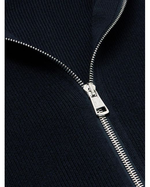 Moncler Blue Logo-appliquéd Suede-trimmed Cotton And Cashmere-blend Zip-up Cardigan for men