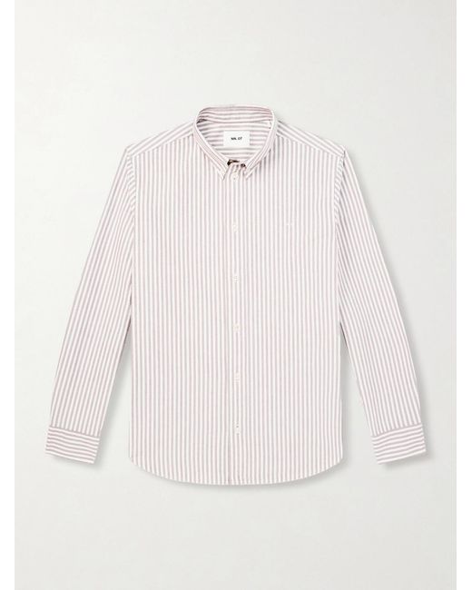 NN07 Natural Colby 5910 Button-down Collar Logo-embroidered Striped Organic Cotton Shirt for men