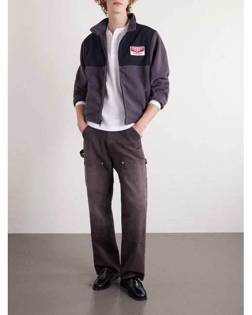 CHERRY LA Blue Cropped Logo-appliquéd Shell-panelled Fleece Jacket for men