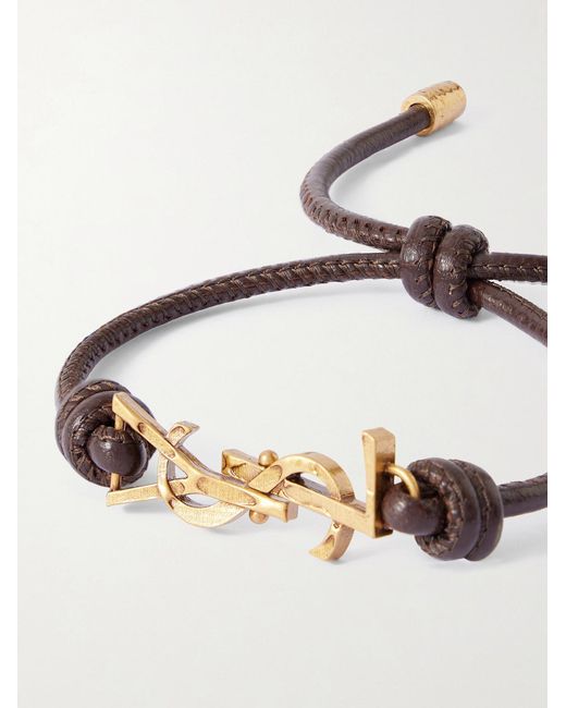 Saint Laurent Natural Gold-tone And Leather Bracelet for men