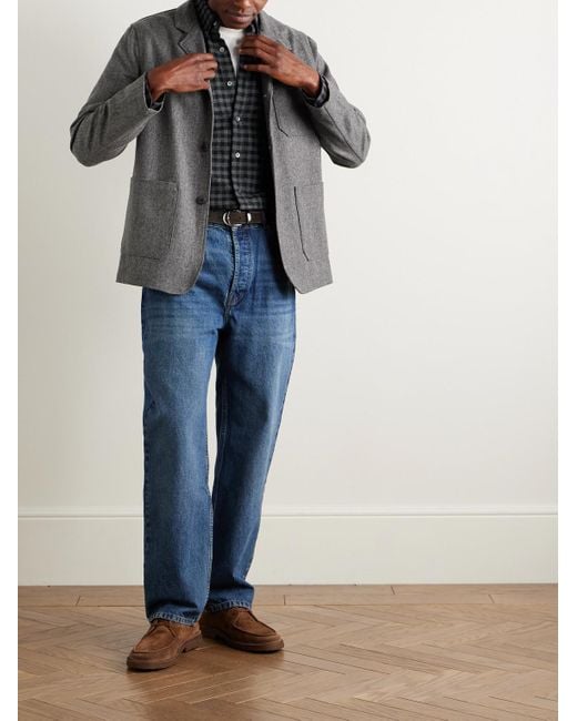 Portuguese Flannel Blue Roca Button-down Collar Checked Cotton-flannel Shirt for men