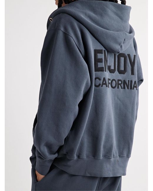 Les Tien Blue Embellished Cotton-Jersey Zip-Up Hoodie for men