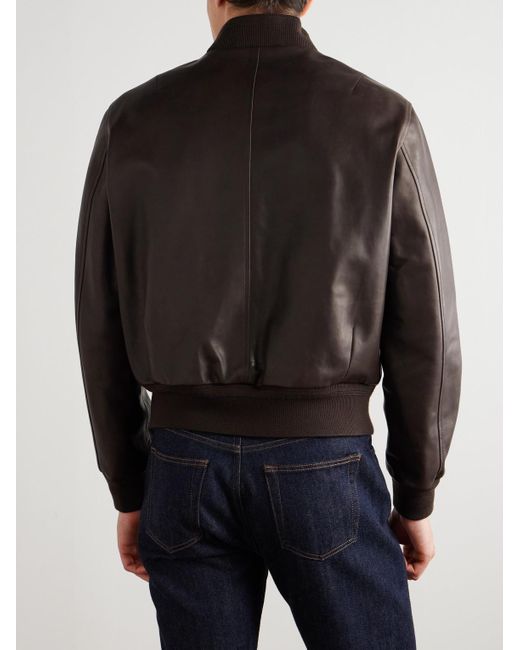 Loro Piana Brown Leather Bomber Jacket for men