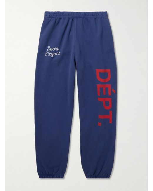 GALLERY DEPT. Blue Team Dept Tapered Embroidered Printed Cotton-Jersey Sweatpants for men
