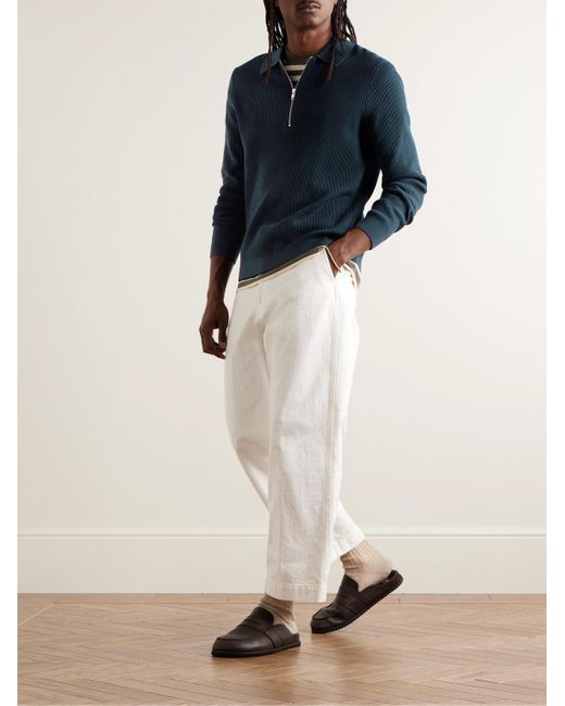 NN07 Blue Hansie 6600 Slim-fit Ribbed Organic Cotton Half-zip Sweater for men