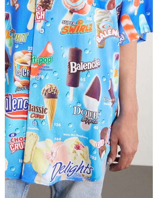 Balenciaga Blue Sweet Treat Minimal Oversized Printed Poplin Shirt for men