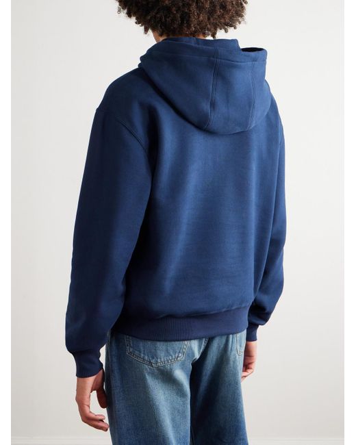 Saint Laurent Blue Logo-Embroidered Cotton-Jersey Hoodie for men