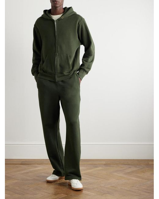 Les Tien Green Garment-Dyed Cotton-Jersey Zip Hoodie for men