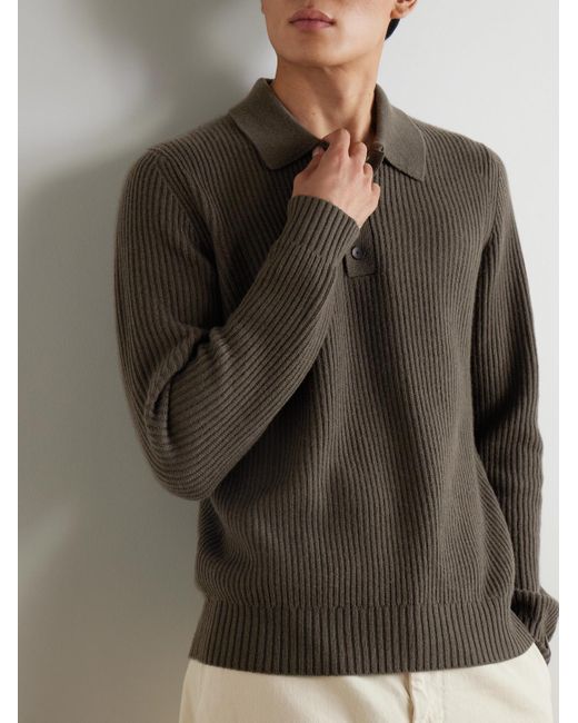 Mr P. Green Ribbed Cashmere Polo Shirt for men