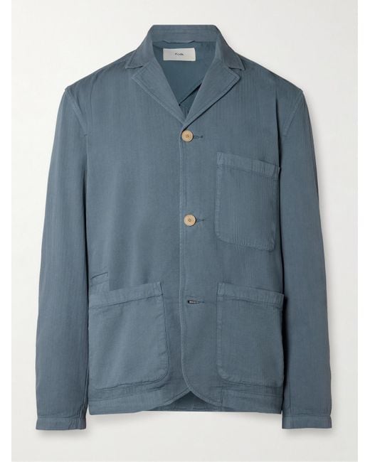 Folk Blue Herringbone Cotton Blazer for men