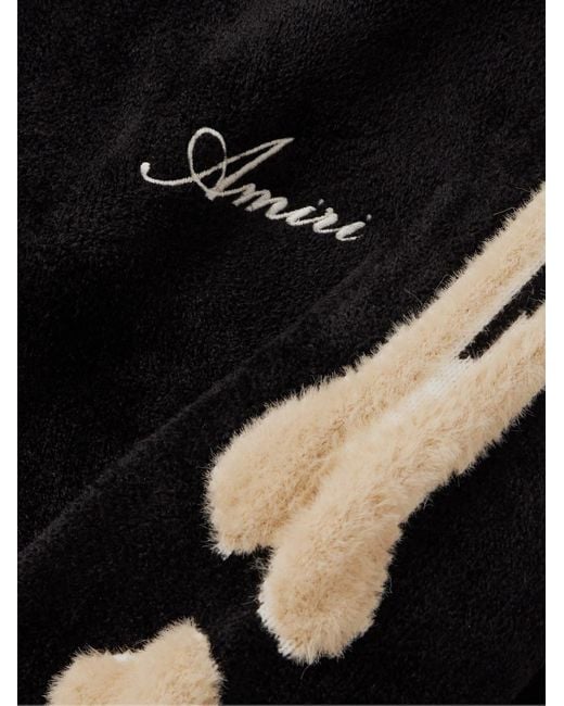 Amiri Black Bones Fleece-trimmed Logo-embroidered Chenille Hoodie for men