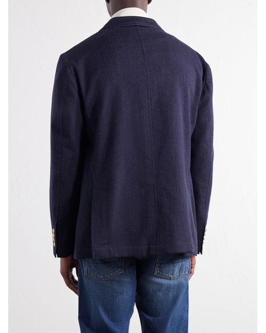 Fortela Blue Travel Double-Breasted Wool-Twill Blazer for men