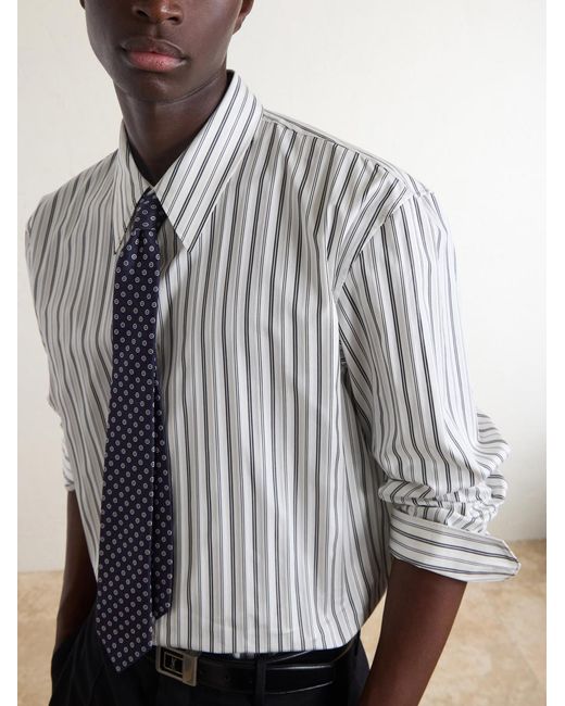 Saint Laurent White Striped Cotton Shirt for men