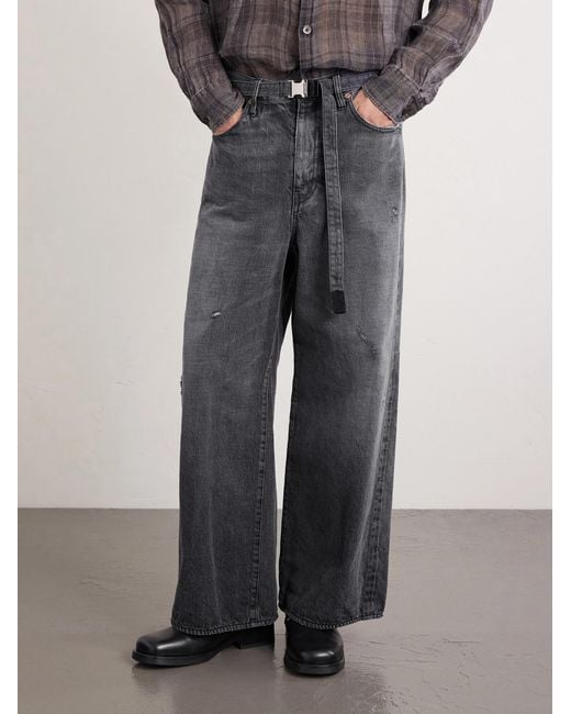 Sacai Gray Beyondexx Wide-leg Belted Distressed Jeans for men