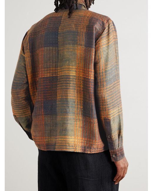 Kartik Research Brown Box Checked Silk Shirt for men