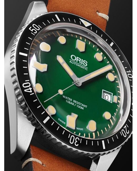 Oris Green Divers Sixty-Five Date Automatic 42Mm Stainless Steel And Leather Watch, Ref. No. 01 733 7720 4057-07 5 21 45 for men