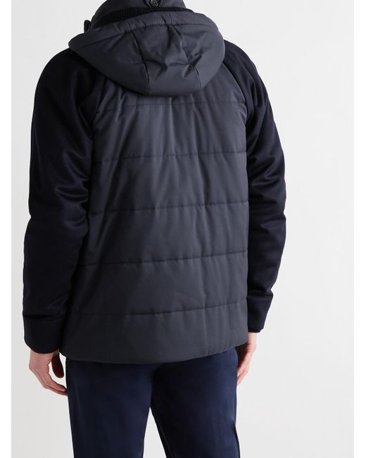 Loro Piana Blue Cashmere-Trimmed Quilted Softshell Hooded Jacket for men