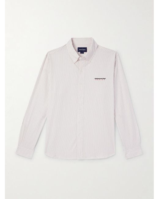 Thisisneverthat White Dsn Button-down Collar Logo-embroidered Striped Cotton Oxford Shirt for men