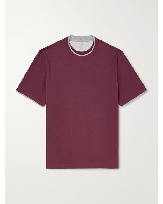 Brunello Cucinelli Purple Layered Cotton-Jersey T-Shirt for men
