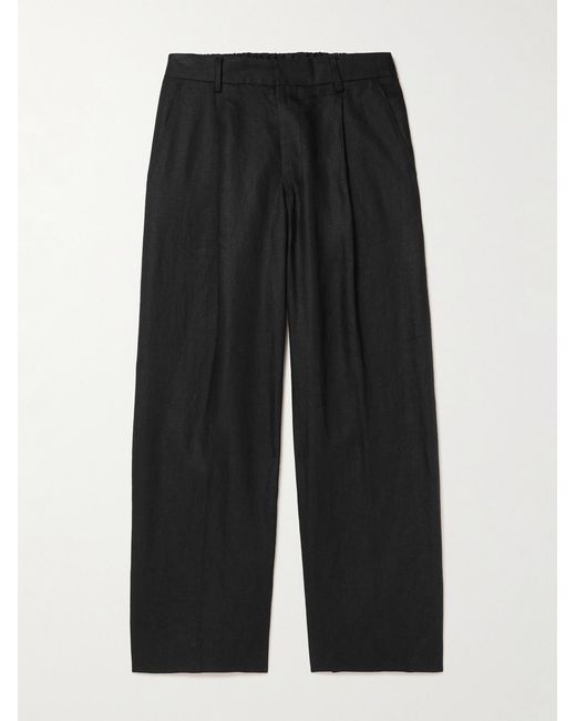 NN07 Black Kay 1454 Straight-Leg Pleated Linen Trousers for men