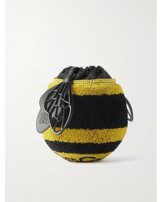 Loewe Black Paula's Ibiza Leather-trimmed Striped Raffia Bucket Bag for men