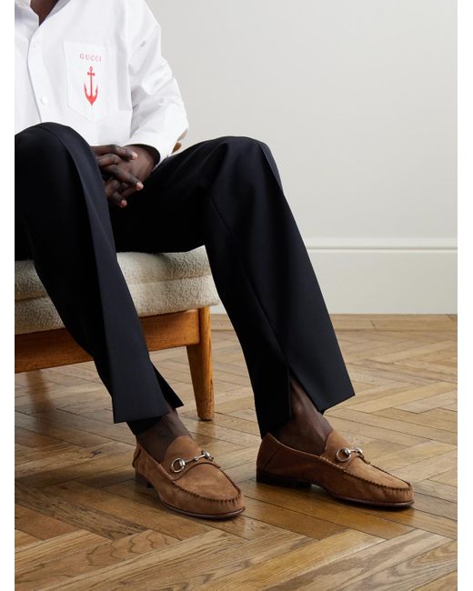Gucci Brown Gigi Horsebit Suede Loafers for men