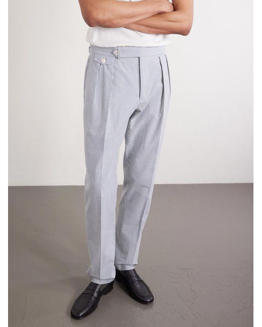 Polo Ralph Lauren White Tapered Striped Cotton-seersucker Trousers for men