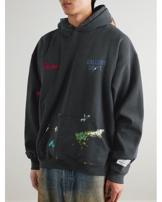 GALLERY DEPT. Black Paint-splattered Embellished Cotton-jersey Hoodie for men
