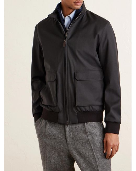 Herno Black Storm System Wool Bomber Jacket for men