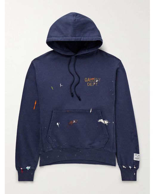 GALLERY DEPT. Blue Logo-Print Paint-Splattered Cotton-Jersey Hoodie for men