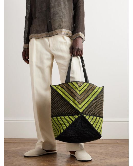 Loewe White Paula's Ibiza Puzzle Fold Large Leather-trimmed Striped Raffia Tote Bag for men
