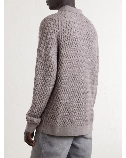Bottega Veneta Gray Intrecciato Wool Polo Sweater for men