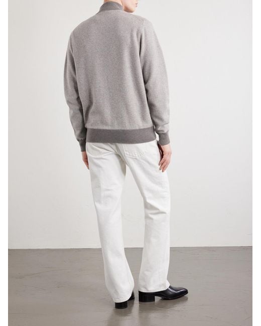 N.Peal Cashmere Gray Birdseye Textured Organic Cashmere Zip-Up Cardigan for men